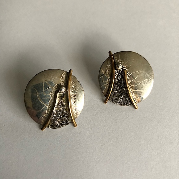 Vintage Modernist Sterling Earrings BRUTALIST - Picture 1 of 5
